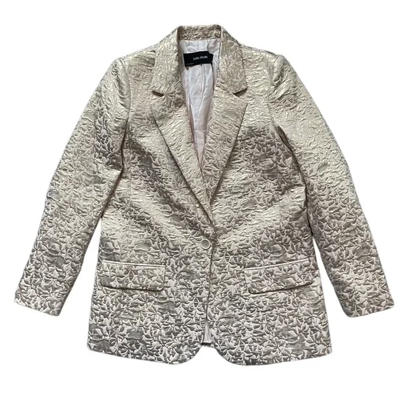 NEW Zara Jacquard Rose Gold Metallic Blazer